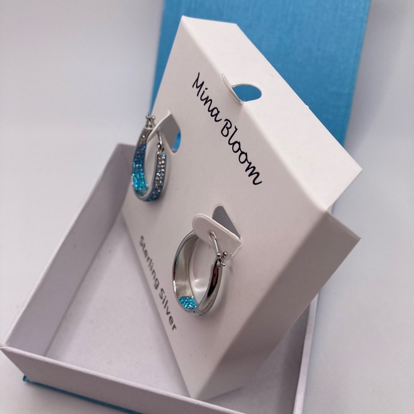 Swarovski Crystal Aqua Sterling Silver Earrings - Picture 2 of 4